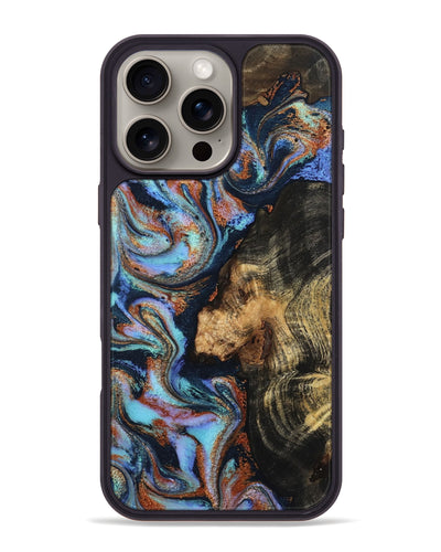 iPhone 16 Pro Max Wood Phone Case - Loula (Teal & Gold, 800762)