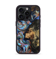 iPhone 16 Pro Wood Phone Case - Loula (Teal & Gold, 800762)