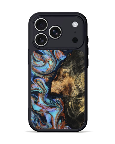 iPhone 17 Pro Wood Phone Case - Loula (Teal & Gold, 800762)