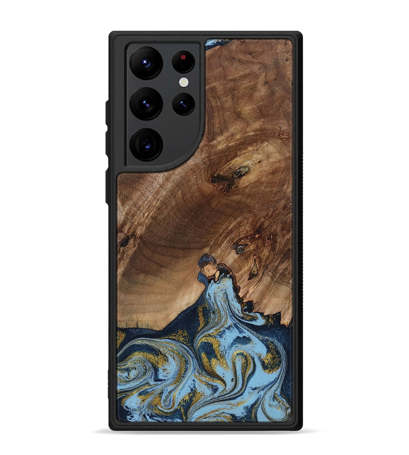 Galaxy S22 Ultra Wood Phone Case - Delois (Teal & Gold, 800763)