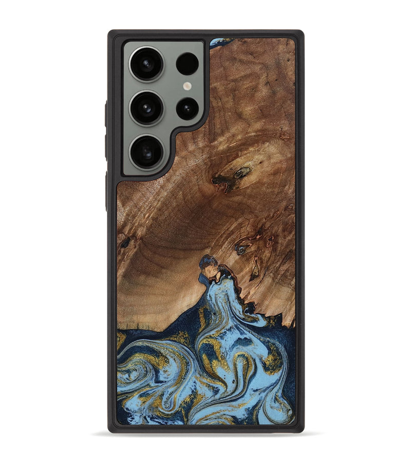 Galaxy S23 Ultra Wood Phone Case - Delois (Teal & Gold, 800763)