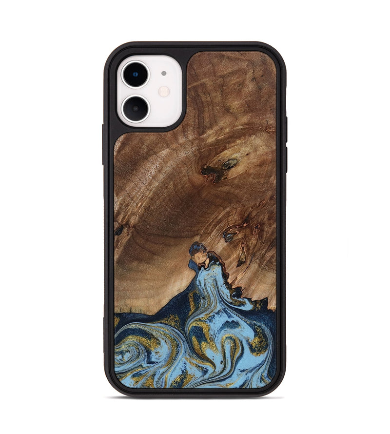 iPhone 11 Wood Phone Case - Delois (Teal & Gold, 800763)