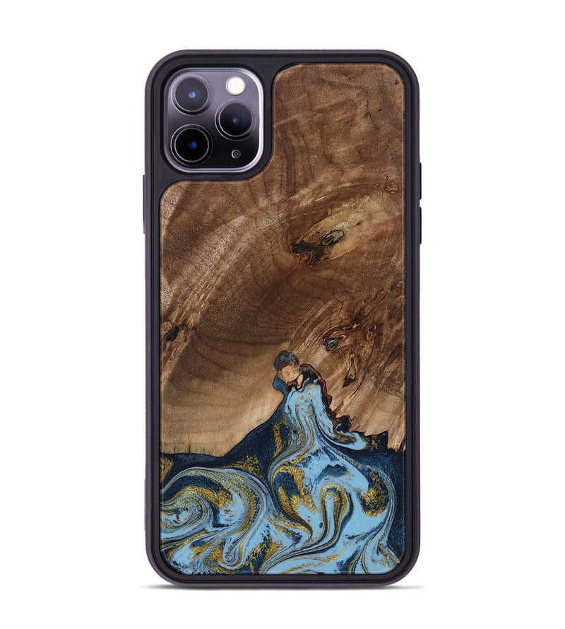 iPhone 11 Pro Max Wood Phone Case - Delois (Teal & Gold, 800763)