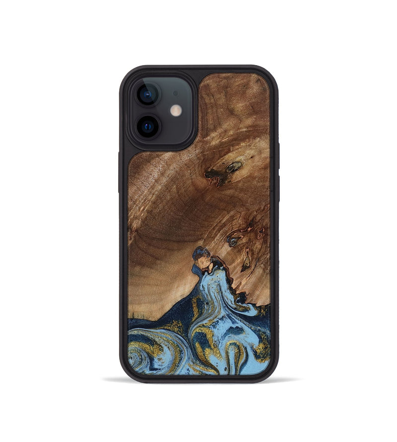 iPhone 12 mini Wood Phone Case - Delois (Teal & Gold, 800763)