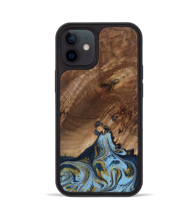 iPhone 12 Wood Phone Case - Delois (Teal & Gold, 800763)