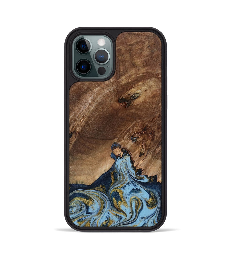 iPhone 12 Pro Wood Phone Case - Delois (Teal & Gold, 800763)