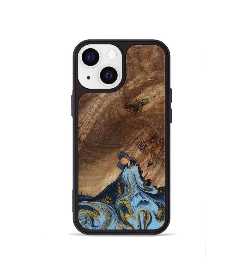 iPhone 13 mini Wood Phone Case - Delois (Teal & Gold, 800763)