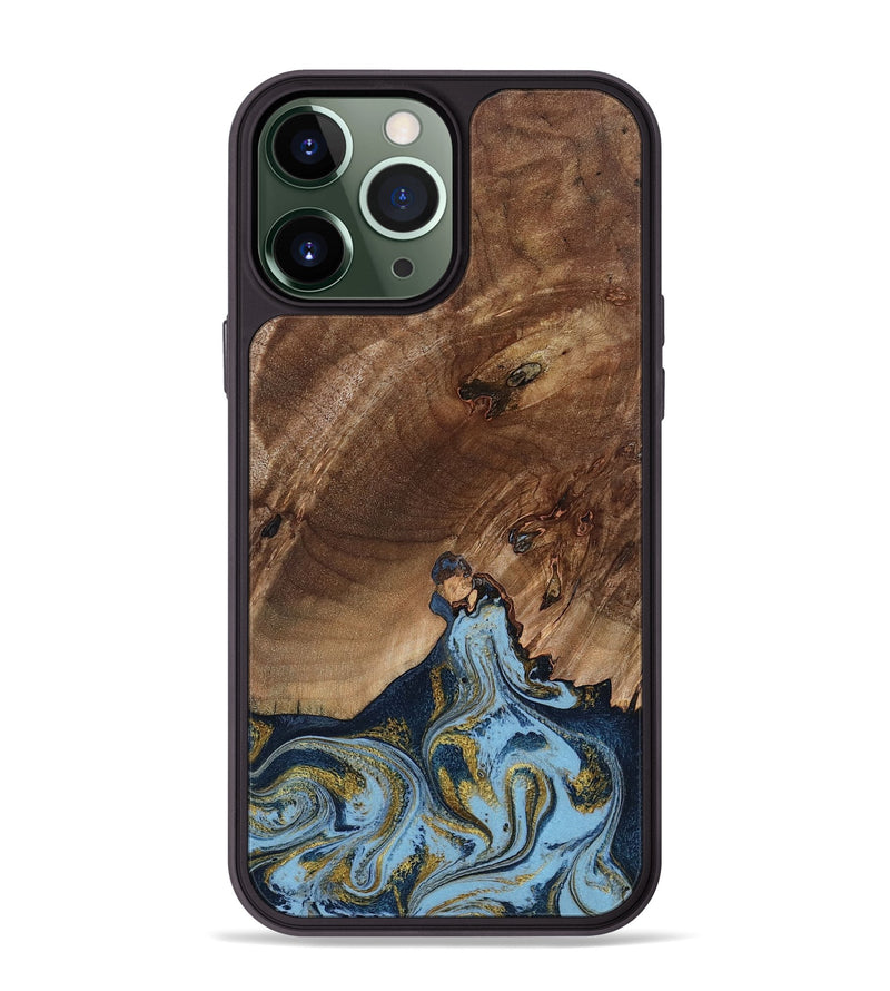 iPhone 13 Pro Max Wood Phone Case - Delois (Teal & Gold, 800763)