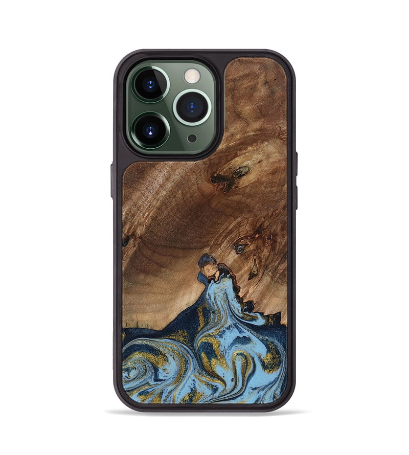 iPhone 13 Pro Wood Phone Case - Delois (Teal & Gold, 800763)