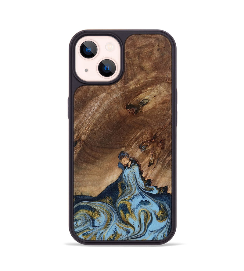 iPhone 14 Wood Phone Case - Delois (Teal & Gold, 800763)