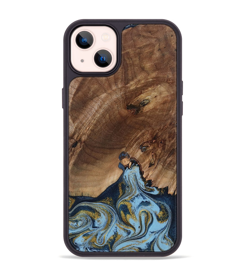 iPhone 14 Plus Wood Phone Case - Delois (Teal & Gold, 800763)