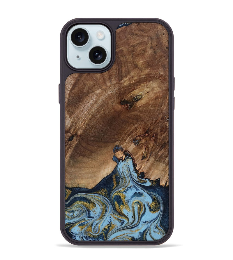 iPhone 15 Plus Wood Phone Case - Delois (Teal & Gold, 800763)