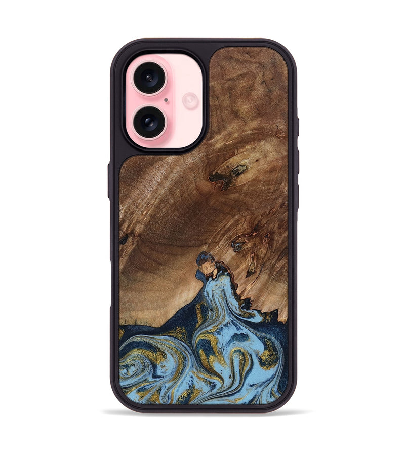 iPhone 16 Wood Phone Case - Delois (Teal & Gold, 800763)