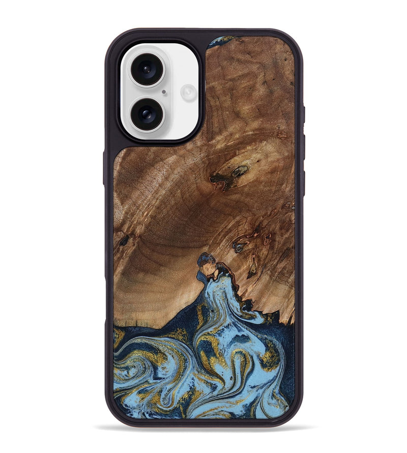 iPhone 16 Plus Wood Phone Case - Delois (Teal & Gold, 800763)