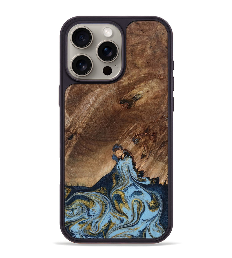 iPhone 16 Pro Max Wood Phone Case - Delois (Teal & Gold, 800763)