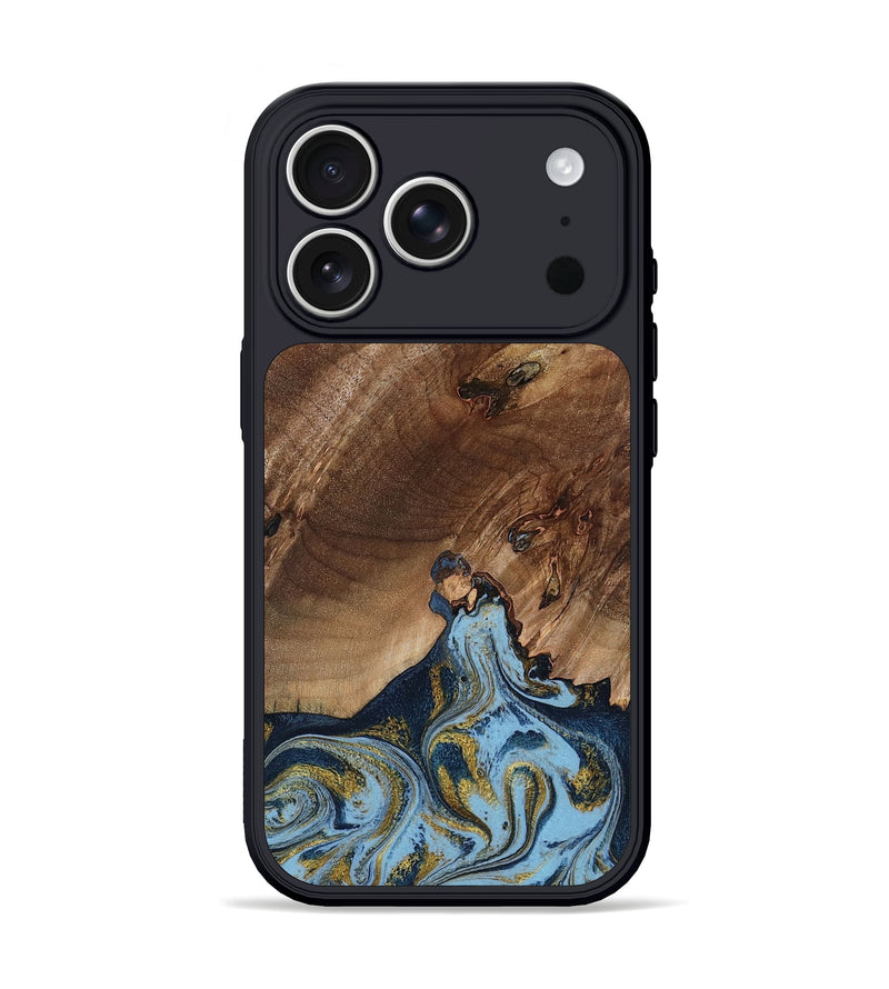 iPhone 17 Pro Wood Phone Case - Delois (Teal & Gold, 800763)