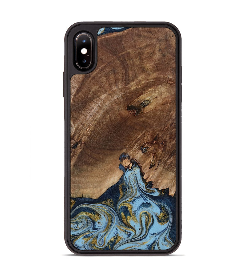 iPhone Xs Max Wood Phone Case - Delois (Teal & Gold, 800763)