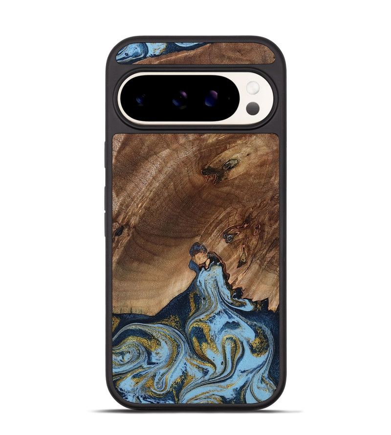 Pixel 9 Pro Wood Phone Case - Delois (Teal & Gold, 800763)
