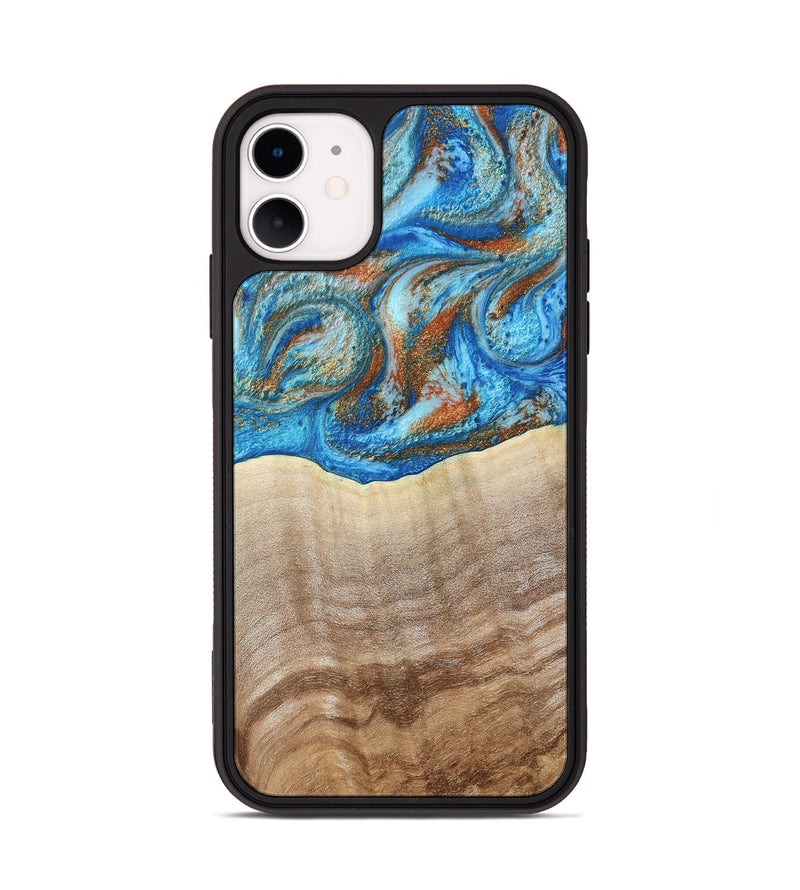 iPhone 11 Wood Phone Case - Emmer (Teal & Gold, 800764)