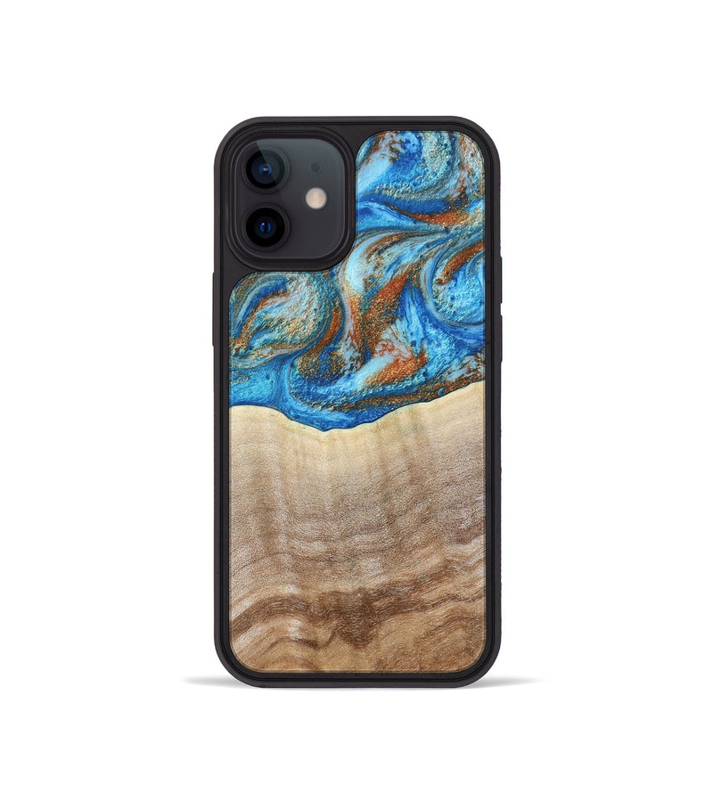 iPhone 12 mini Wood Phone Case - Emmer (Teal & Gold, 800764)