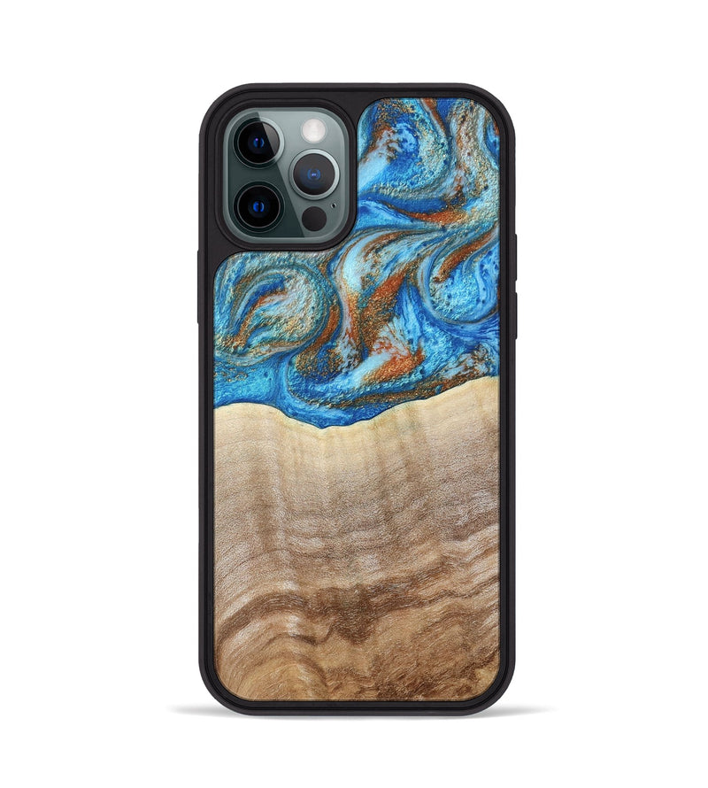 iPhone 12 Pro Wood Phone Case - Emmer (Teal & Gold, 800764)