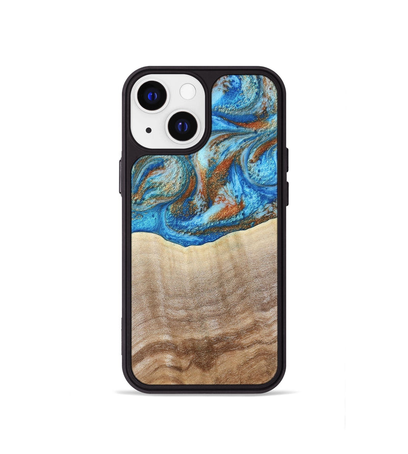 iPhone 13 mini Wood Phone Case - Emmer (Teal & Gold, 800764)