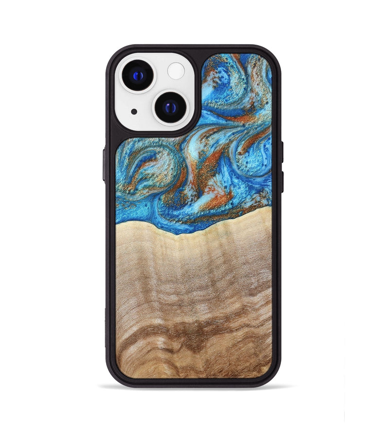 iPhone 13 Wood Phone Case - Emmer (Teal & Gold, 800764)