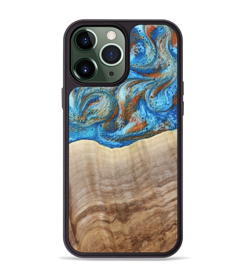iPhone 13 Pro Max Wood Phone Case - Emmer (Teal & Gold, 800764)
