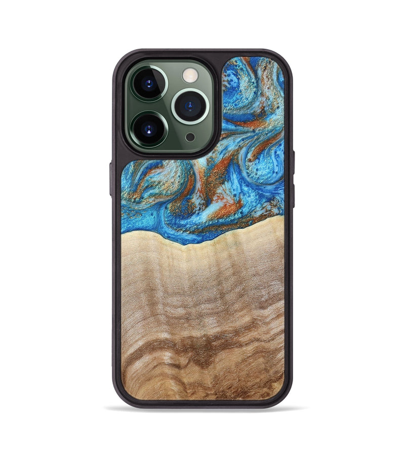 iPhone 13 Pro Wood Phone Case - Emmer (Teal & Gold, 800764)