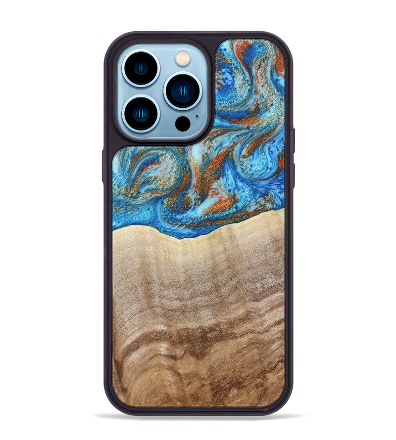 iPhone 14 Pro Max Wood Phone Case - Emmer (Teal & Gold, 800764)