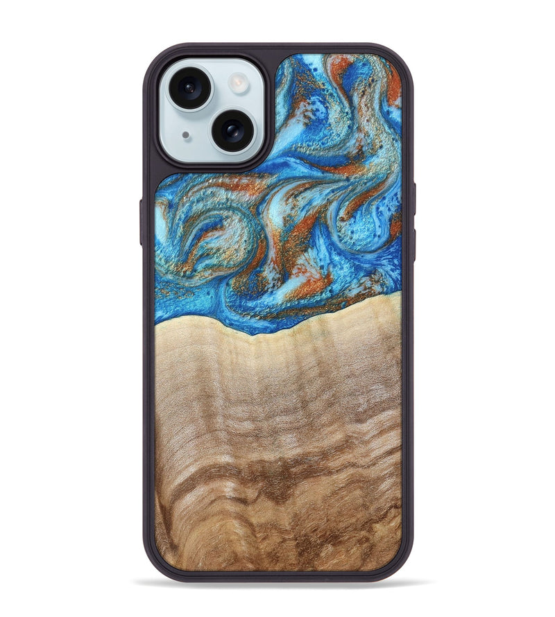 iPhone 15 Plus Wood Phone Case - Emmer (Teal & Gold, 800764)