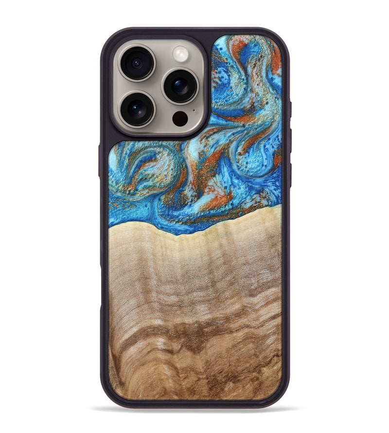 iPhone 16 Pro Max Wood Phone Case - Emmer (Teal & Gold, 800764)