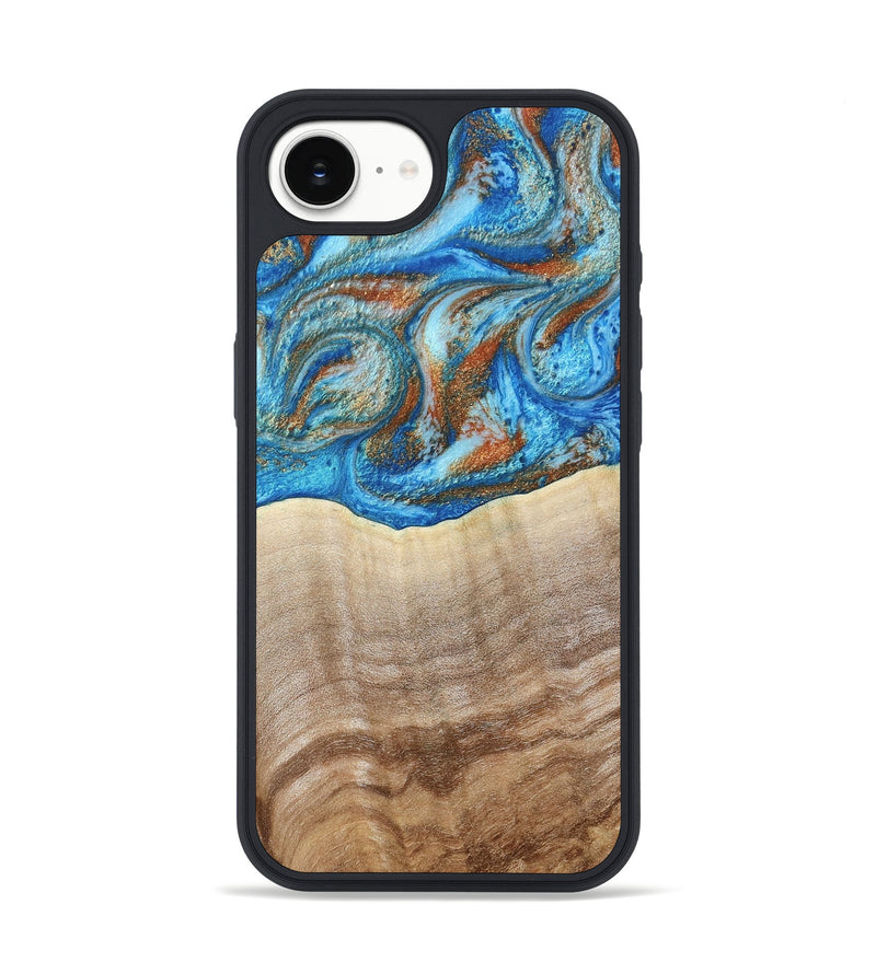 iPhone 16e Wood Phone Case - Emmer (Teal & Gold, 800764)
