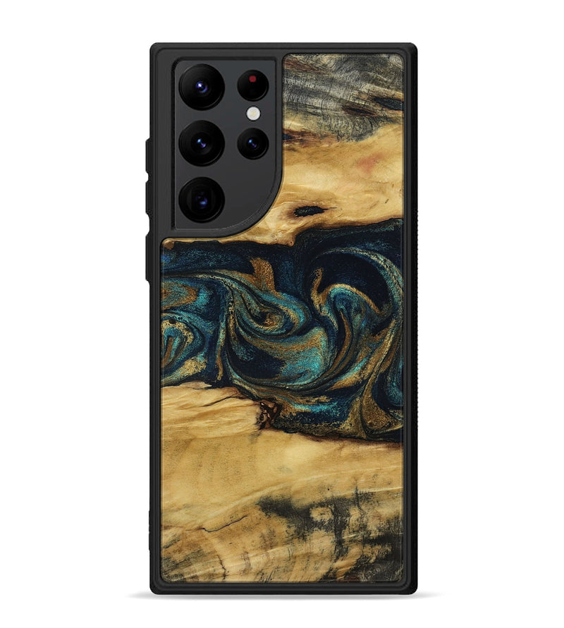 Galaxy S22 Ultra Wood Phone Case - Jeromy (Teal & Gold, 800766)