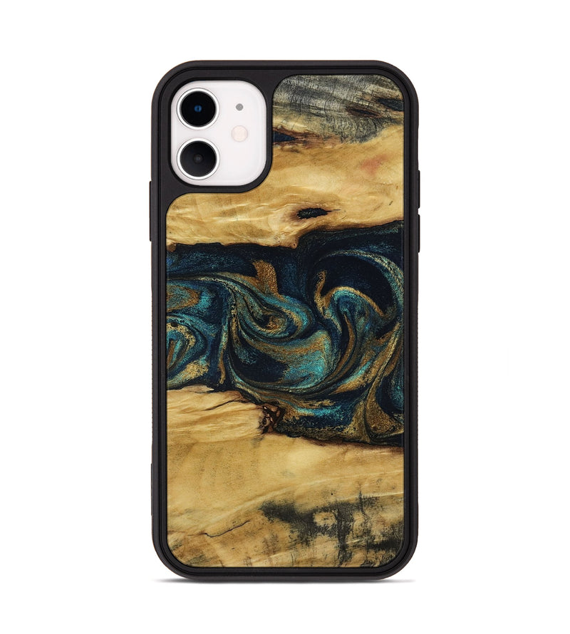 iPhone 11 Wood Phone Case - Jeromy (Teal & Gold, 800766)