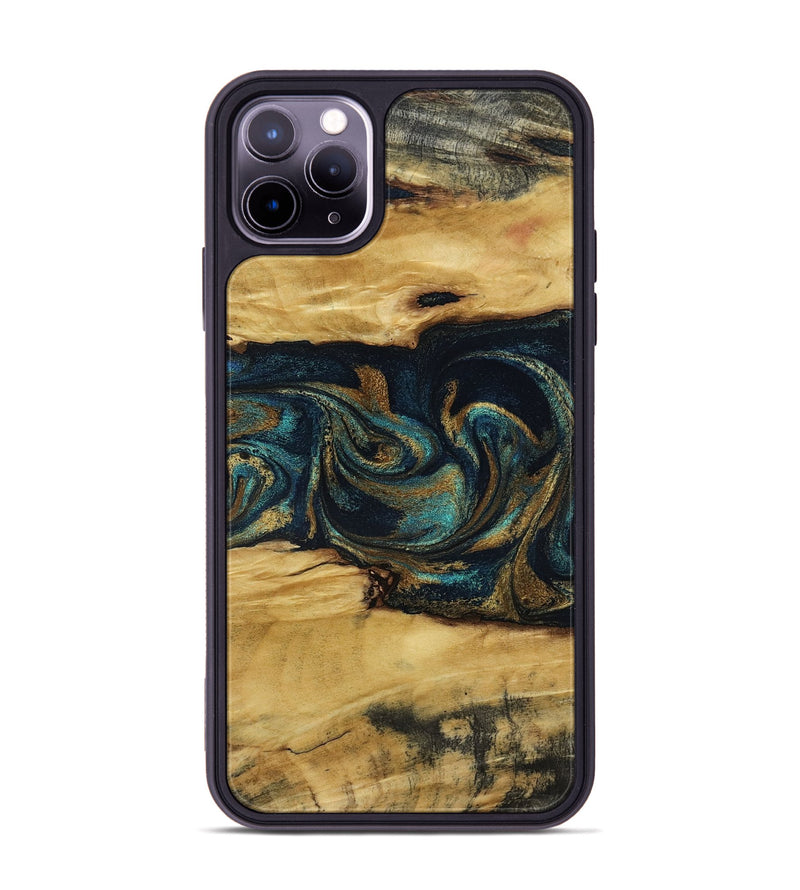 iPhone 11 Pro Max Wood Phone Case - Jeromy (Teal & Gold, 800766)