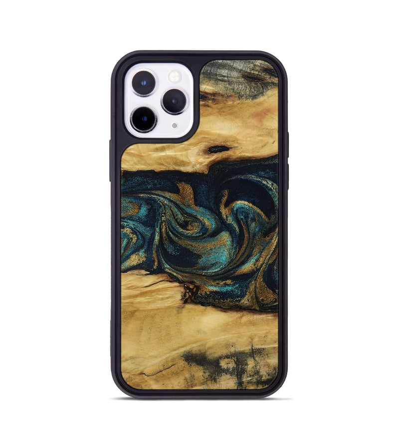 iPhone 11 Pro Wood Phone Case - Jeromy (Teal & Gold, 800766)