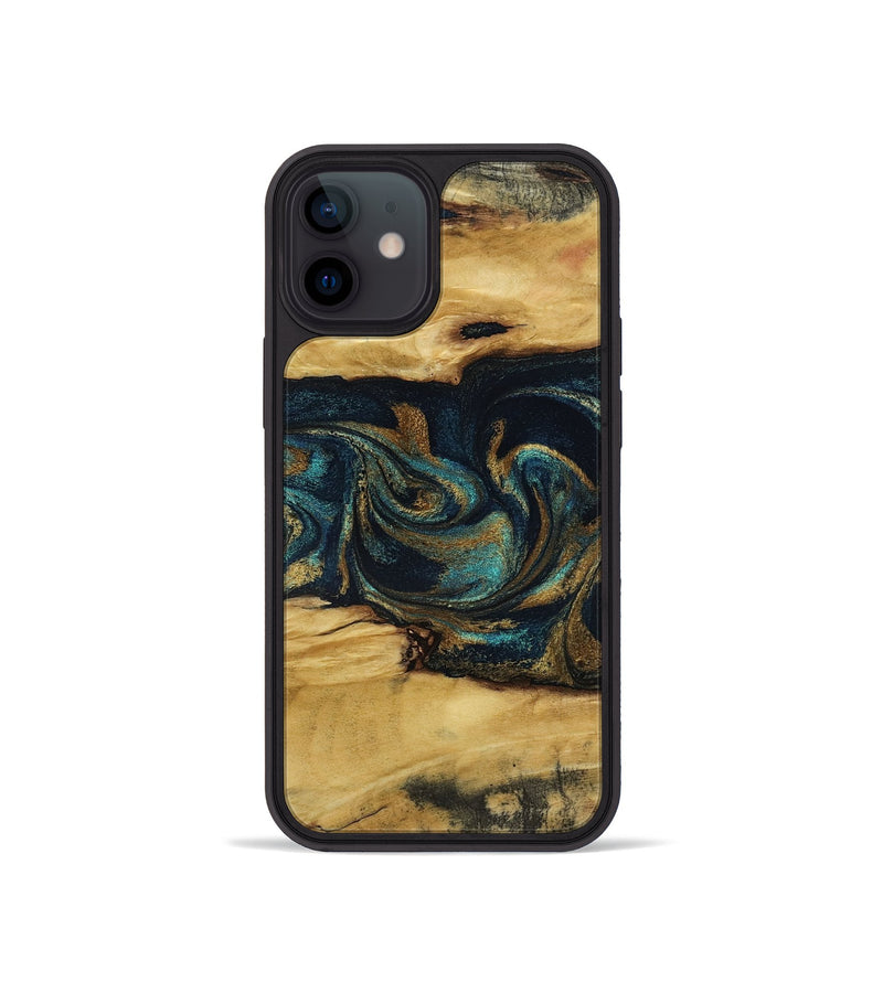 iPhone 12 mini Wood Phone Case - Jeromy (Teal & Gold, 800766)