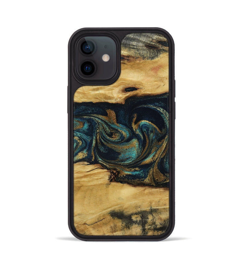 iPhone 12 Wood Phone Case - Jeromy (Teal & Gold, 800766)