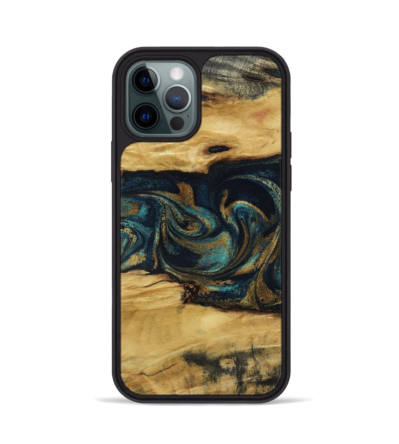 iPhone 12 Pro Wood Phone Case - Jeromy (Teal & Gold, 800766)