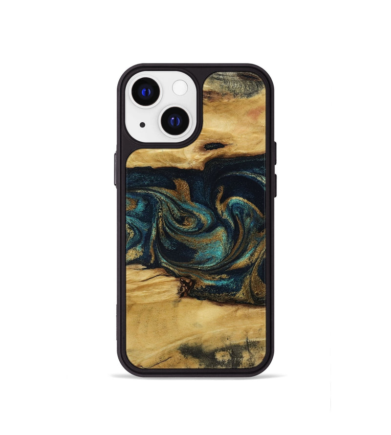 iPhone 13 mini Wood Phone Case - Jeromy (Teal & Gold, 800766)