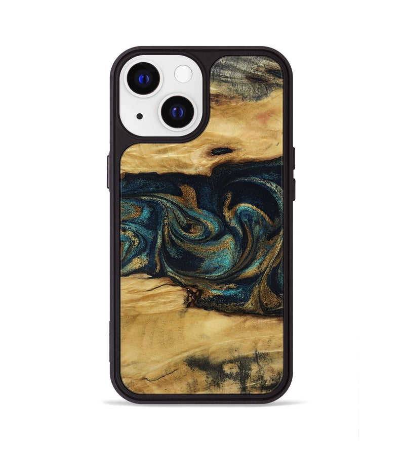 iPhone 13 Wood Phone Case - Jeromy (Teal & Gold, 800766)
