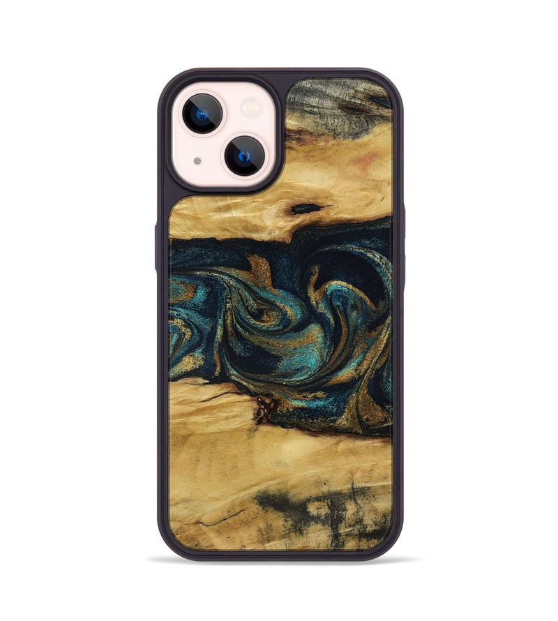 iPhone 14 Wood Phone Case - Jeromy (Teal & Gold, 800766)