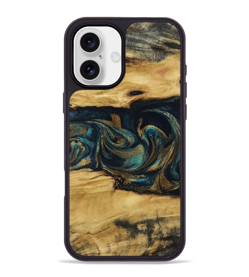 iPhone 16 Plus Wood Phone Case - Jeromy (Teal & Gold, 800766)
