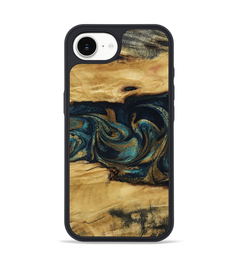 iPhone 16e Wood Phone Case - Jeromy (Teal & Gold, 800766)