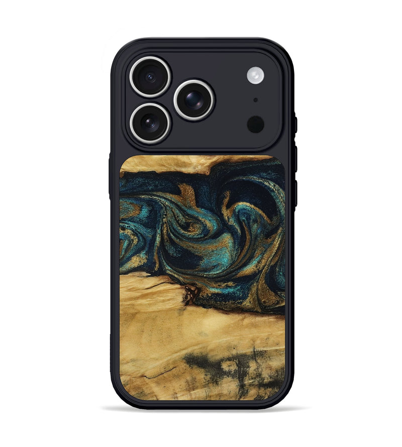iPhone 17 Pro Wood Phone Case - Jeromy (Teal & Gold, 800766)