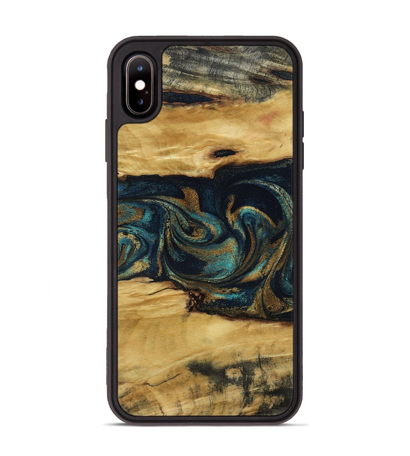iPhone Xs Max Wood Phone Case - Jeromy (Teal & Gold, 800766)