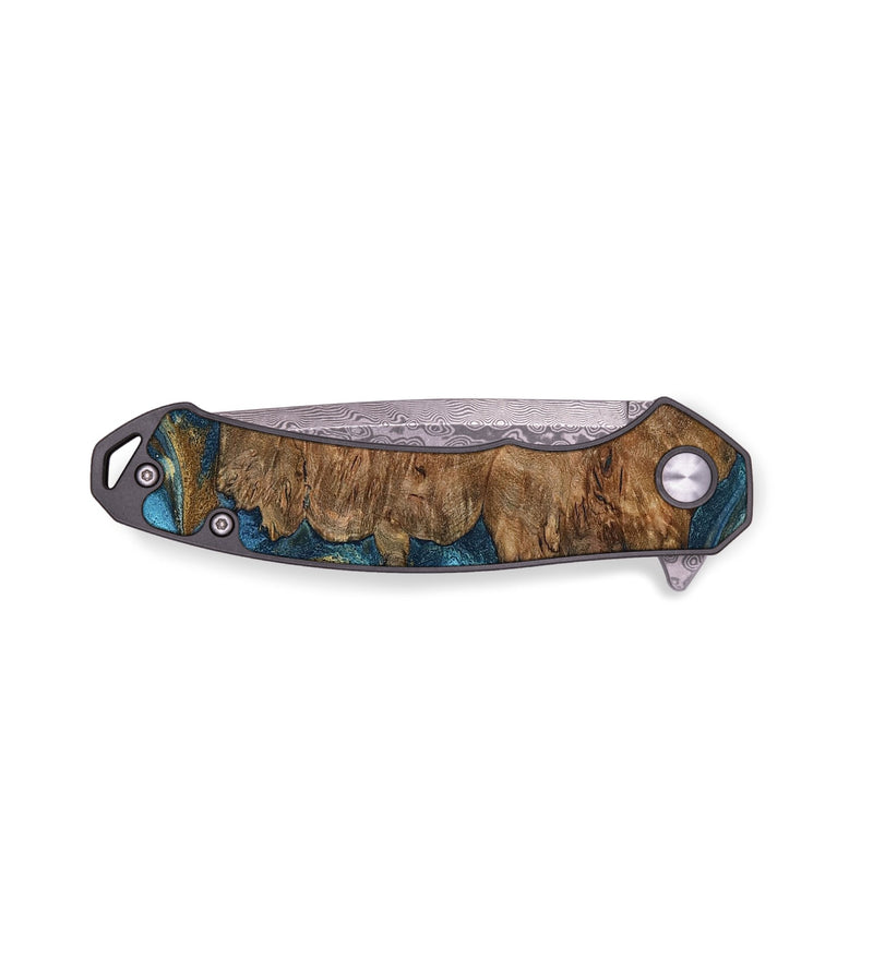 EDC Wood Pocket Knife - Cathie (Teal & Gold, 800767)