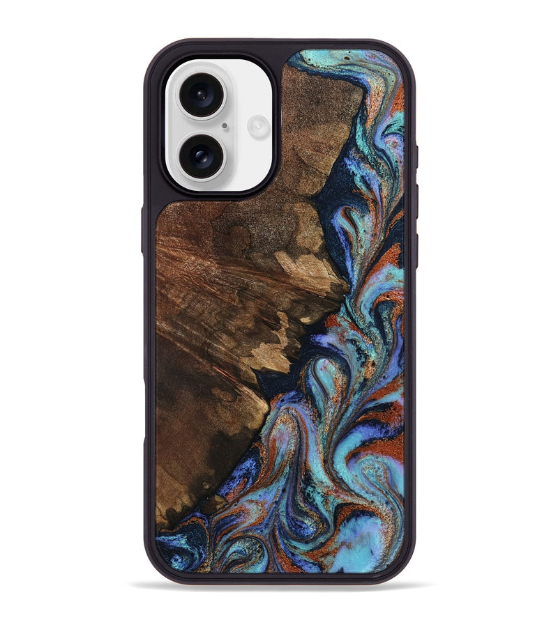 iPhone 16 Plus Wood Phone Case - Norita (Teal & Gold, 800769)