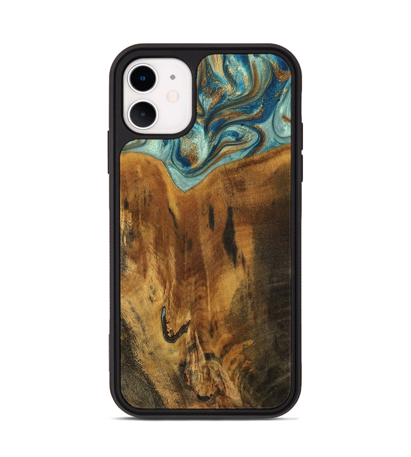 iPhone 11 Wood Phone Case - Rocio (Teal & Gold, 800771)